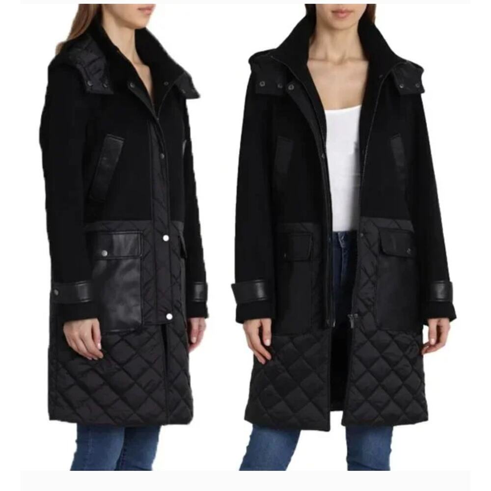 Badgley mischka mixed media wool blend coat
